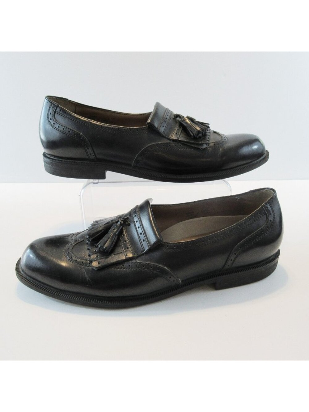 Vintage Florsheim FLS Series Black Wingtip Kiltie Tassel Comfort Loafers Size 11